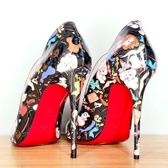 Christian Louboutin “Hot chick” Glamourous Black Multi graphic Patent 100mm EU38 - Picture 7 of 12